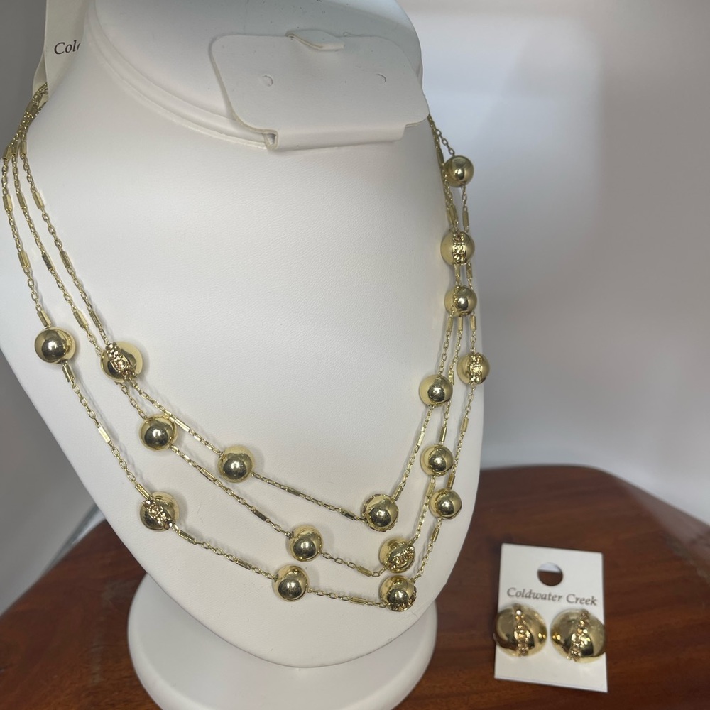 NWT- Co-ordinating Coldwater Creek Gold-Tone Vega Necklace and Earrings Set